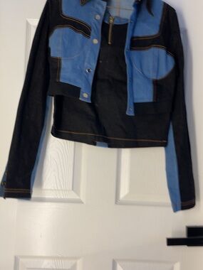 Cropped Two-Tone Blue and Black Women's Jacket